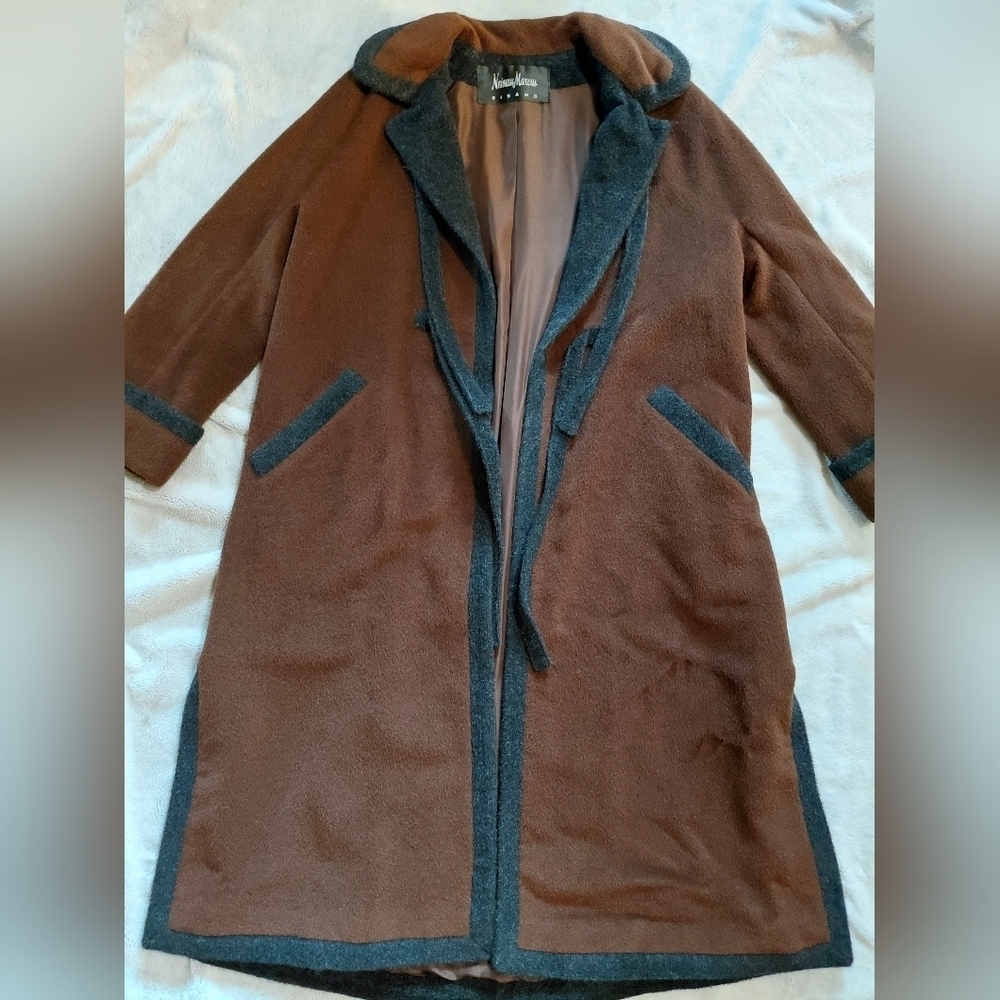 Neiman Marcus Bisang Agnona Alpaca Long Brown Coat Size 8P - Picture 3 of 14